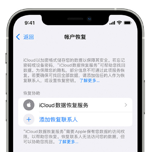 清流苹果手机维修分享在 iPhone 上设置帐户恢复联系人的方法 