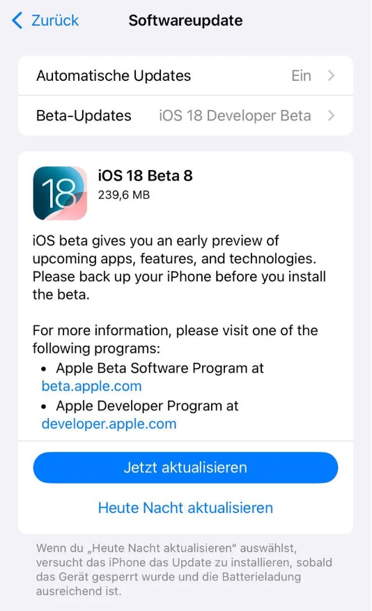 清流苹果手机维修分享苹果 iOS / iPadOS 18 开发者预览版 Beta 8 发布 